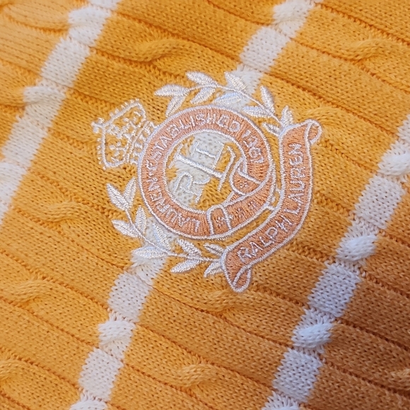 L-RL orange/white stripe zip up cableknit cardigan sz XL - Picture 2 of 4